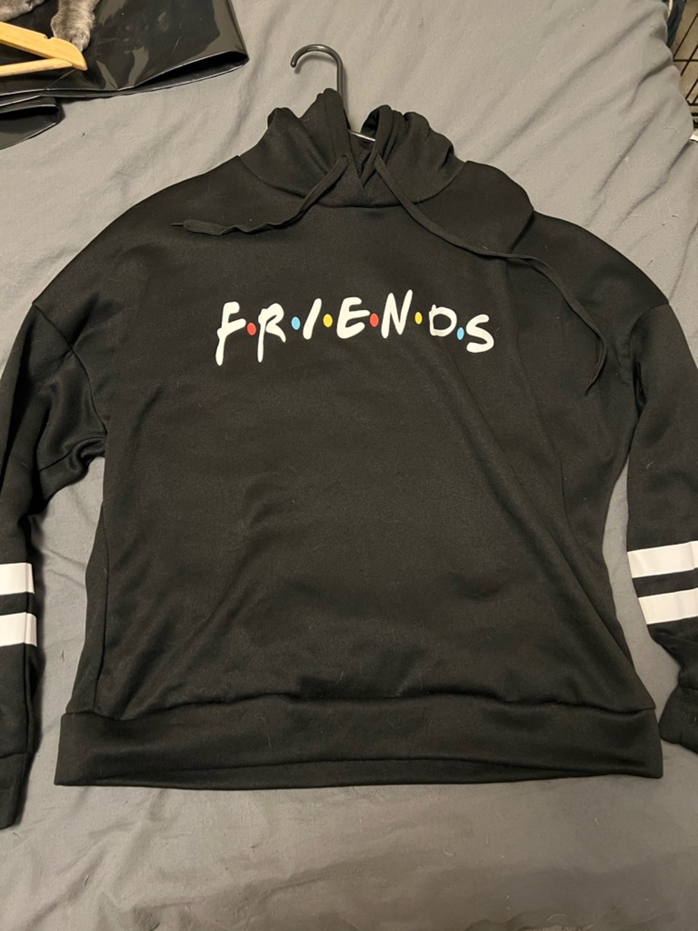 Friends Logo Black Hoodie Sweater with White Stripe Sleeves
